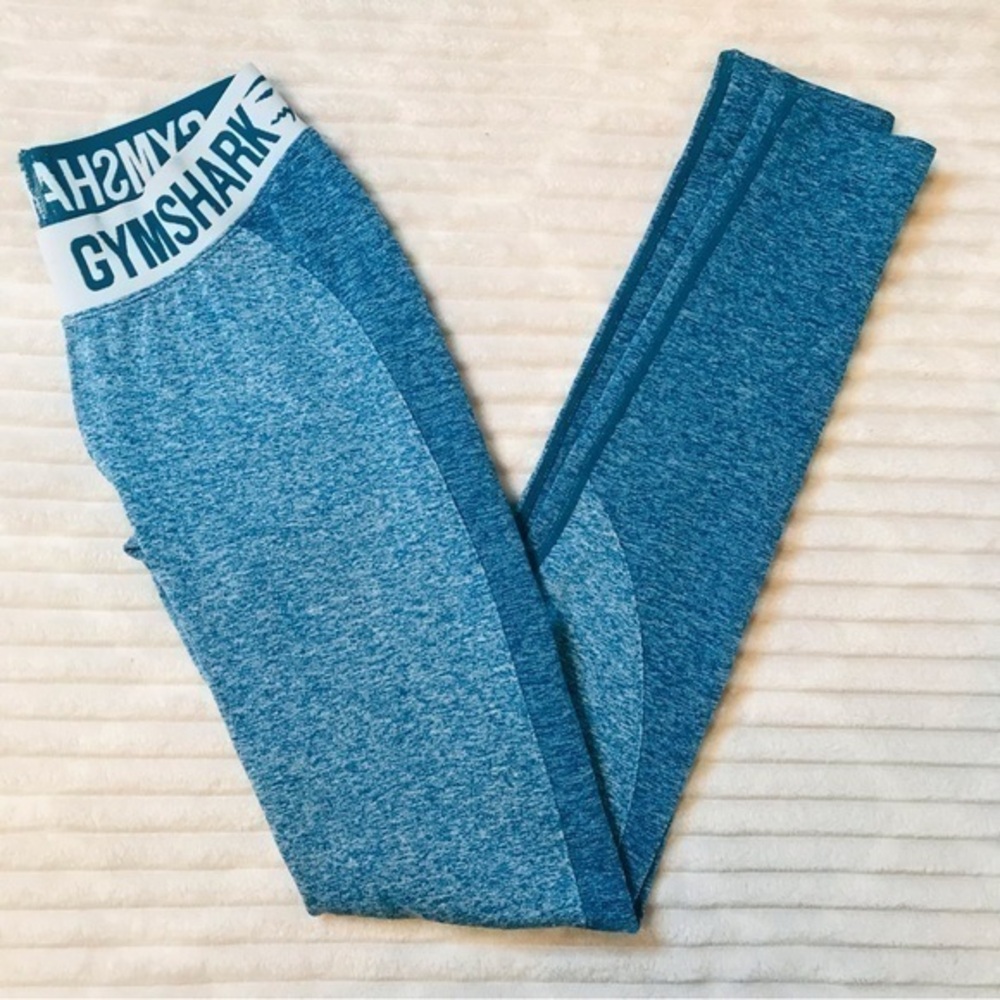 Gymshark Blue Flex Seamless Leggings Low Rise Logo Waistband Women’s Size XS 2